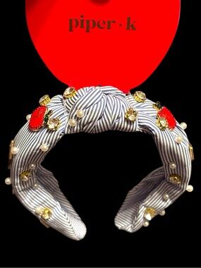 NWT•Piper Knotted Striped Teacher Themed Headband w/charms